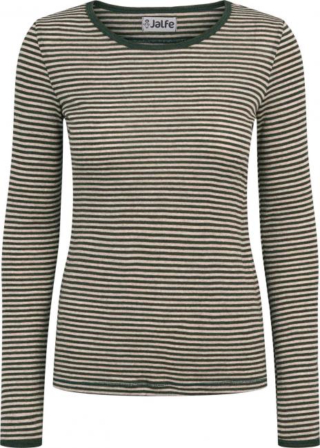 Wolle-Damenshirt Langarm gestreift Nature/Pinie von Jalfe