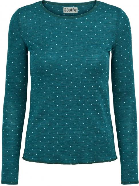 Wolle-Damenshirt Langarm in Cipresse mit hellen Tupfen von Jalfe