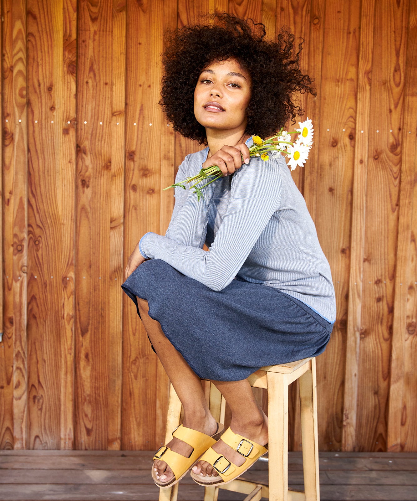 Baumwoll-Jupe gestreift in Blau-Anthrazit von Jalfe