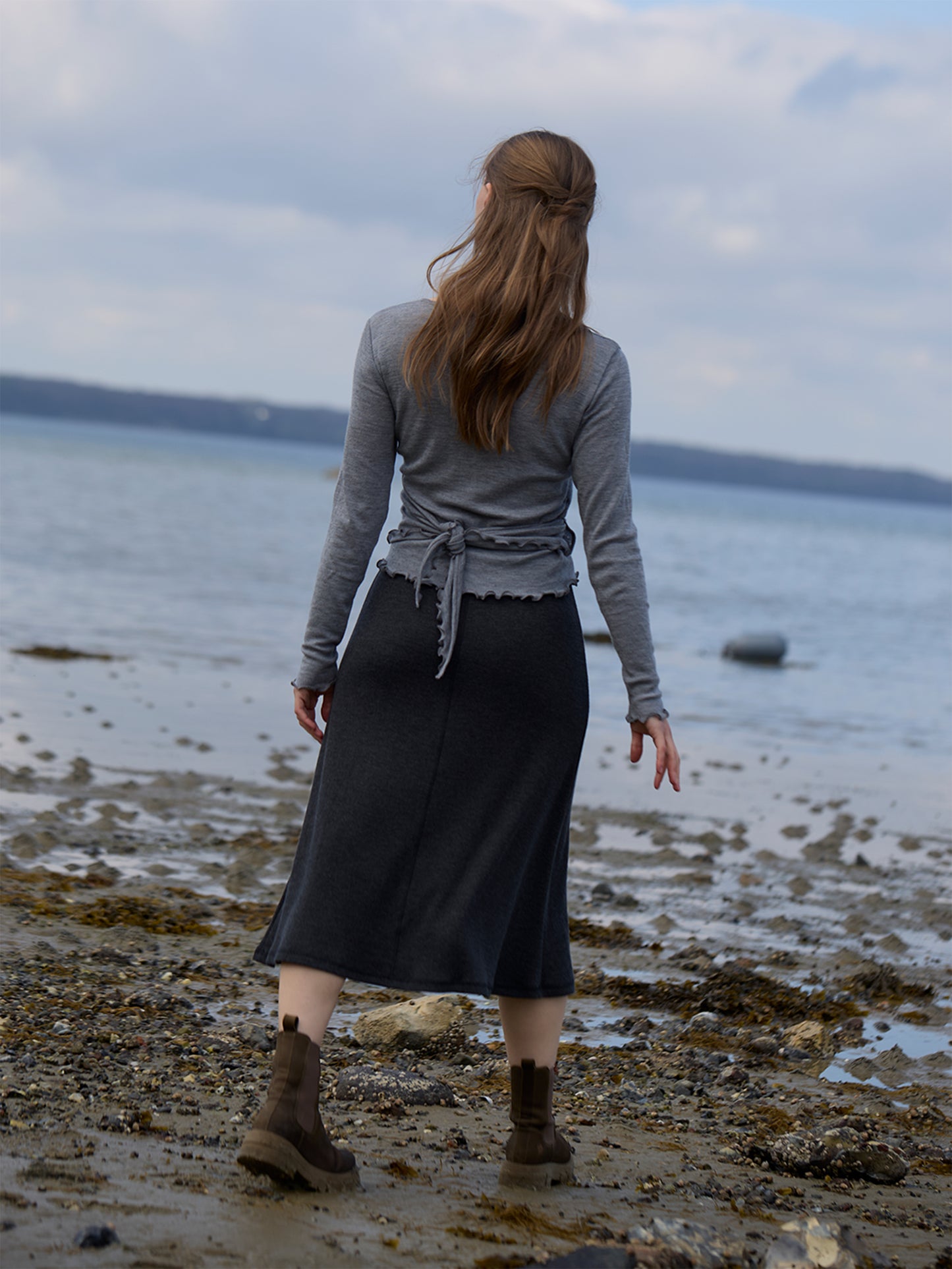 Wolle Wickel-Cardigan in Grau