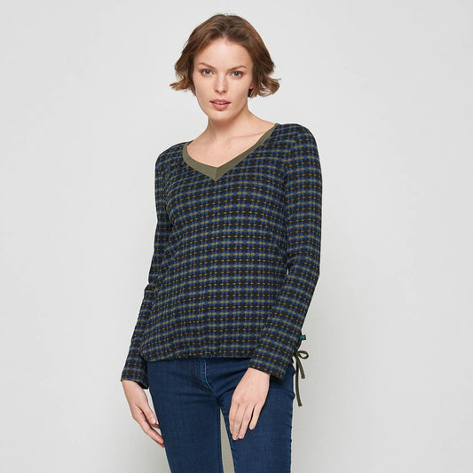 SALE -50%: Langarm-Shirt V-Ausschnitt und Raffung unten von Tranquillo