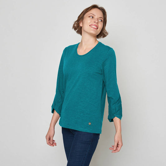 SALE -50%: Tolles Shirt in Türkis/Petrol aus Slub-Jersey von Tranquillo
