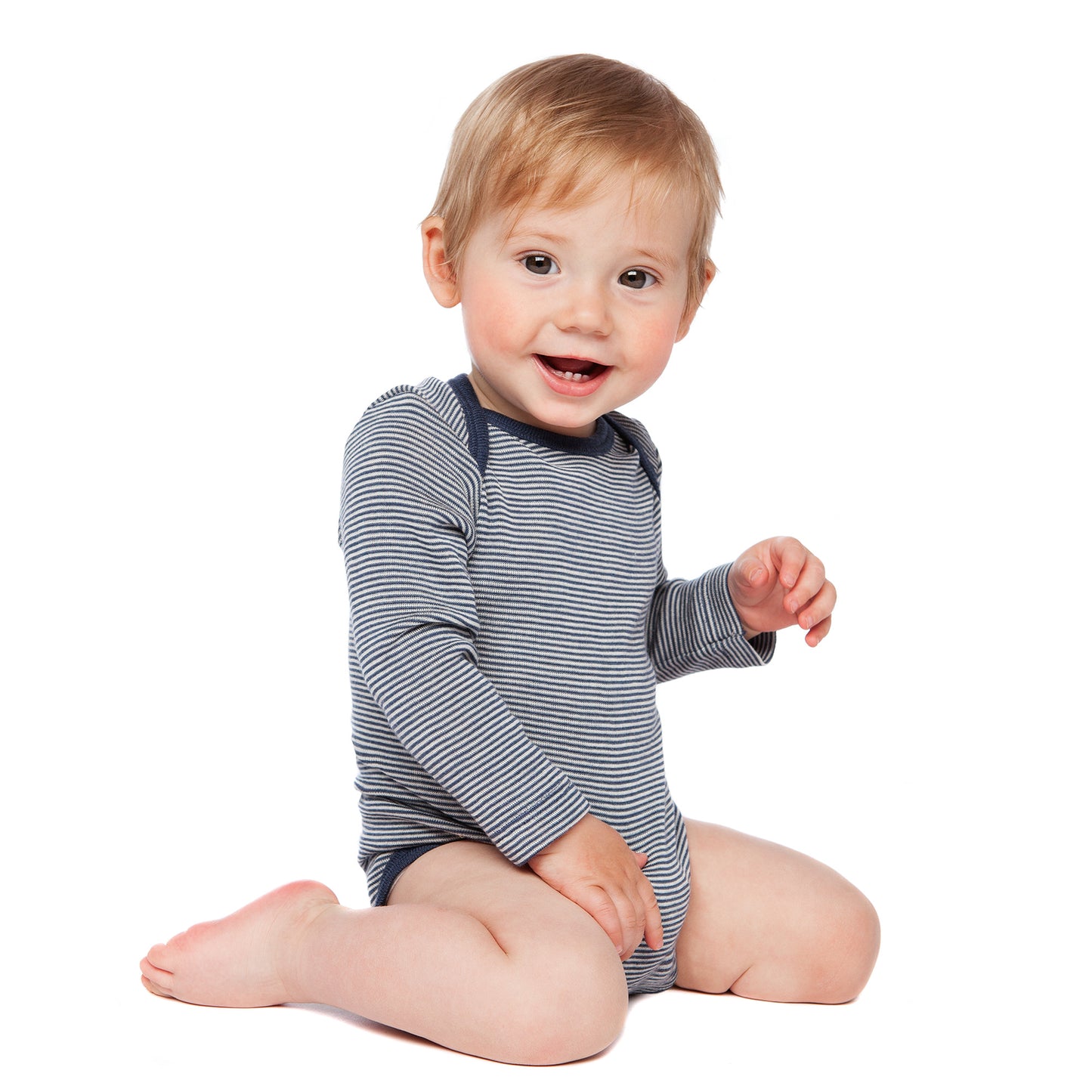 Body Wolle/Seide gestreift Blau/Natur von Living Craft