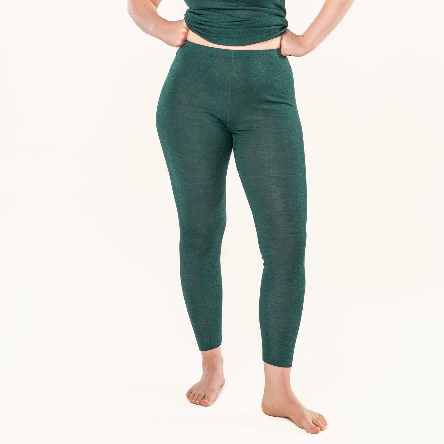 Leggings Damen Wolle/Seide in Dunkelgrün