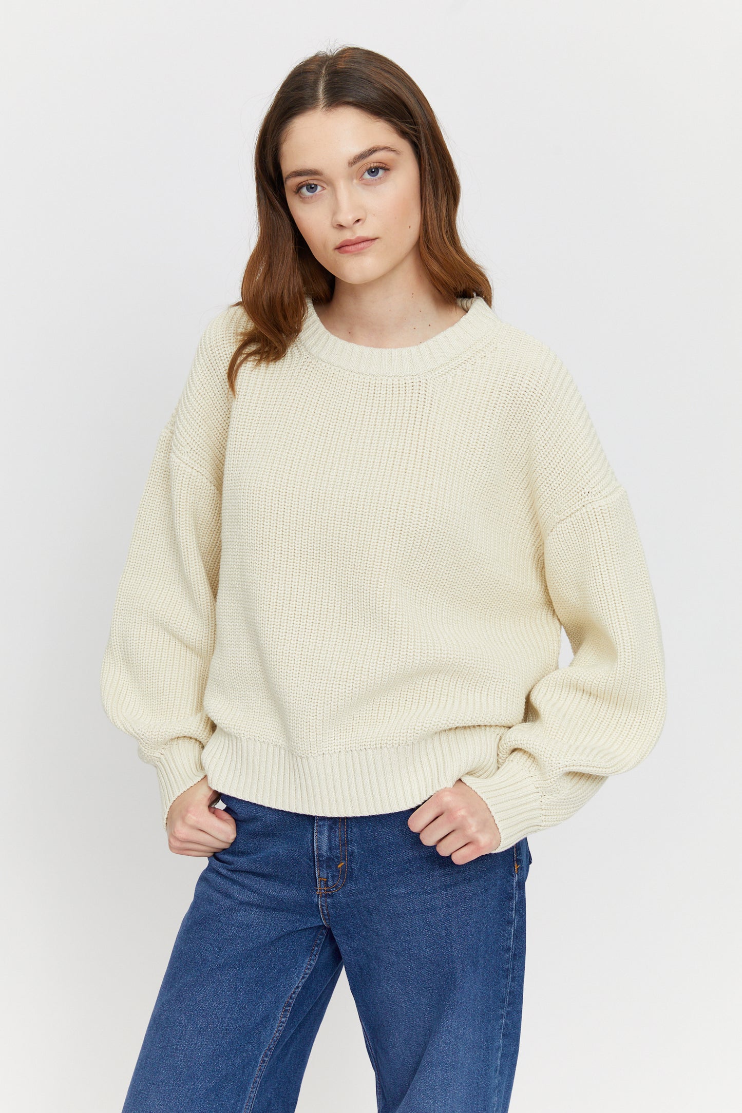 Pulli gestrickt uni in Tofuweiss von Mazine