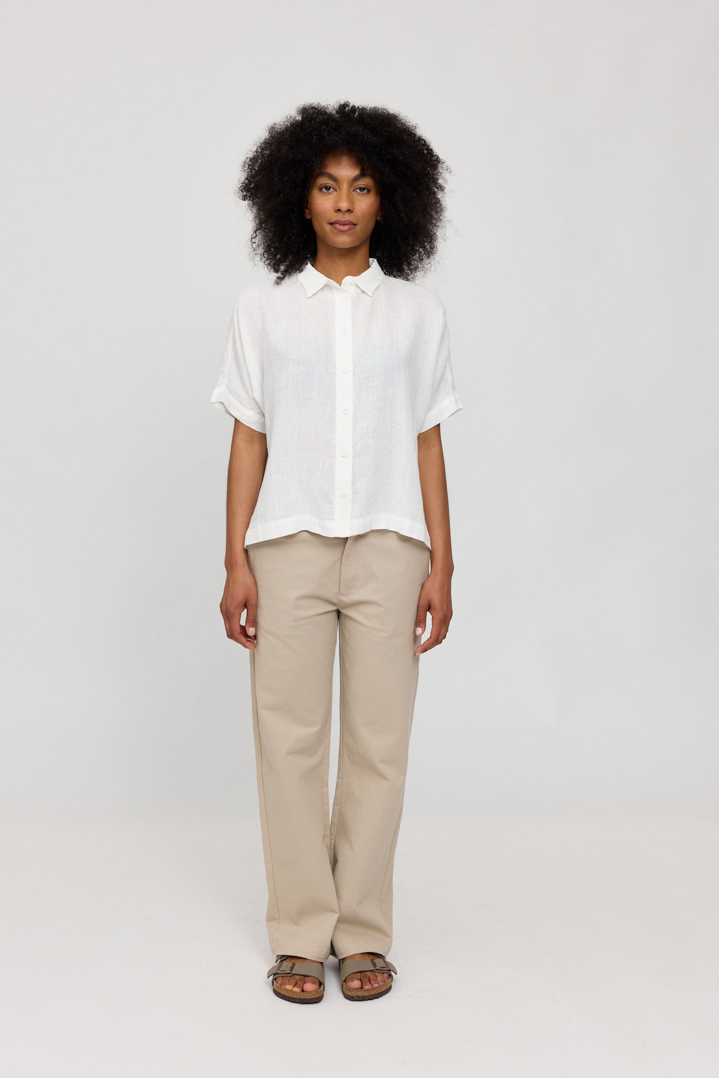 Kurzarm Leinen-Hemd in bright white