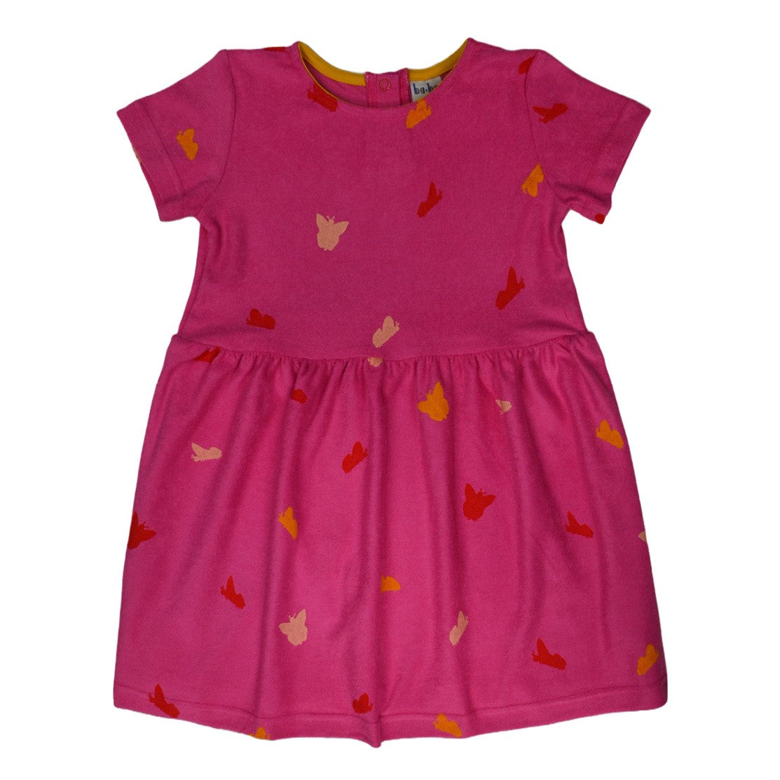 Kurzarm-Sommerkleid aus Frottée mit Schmetterlingen auf Rosa von Baba
