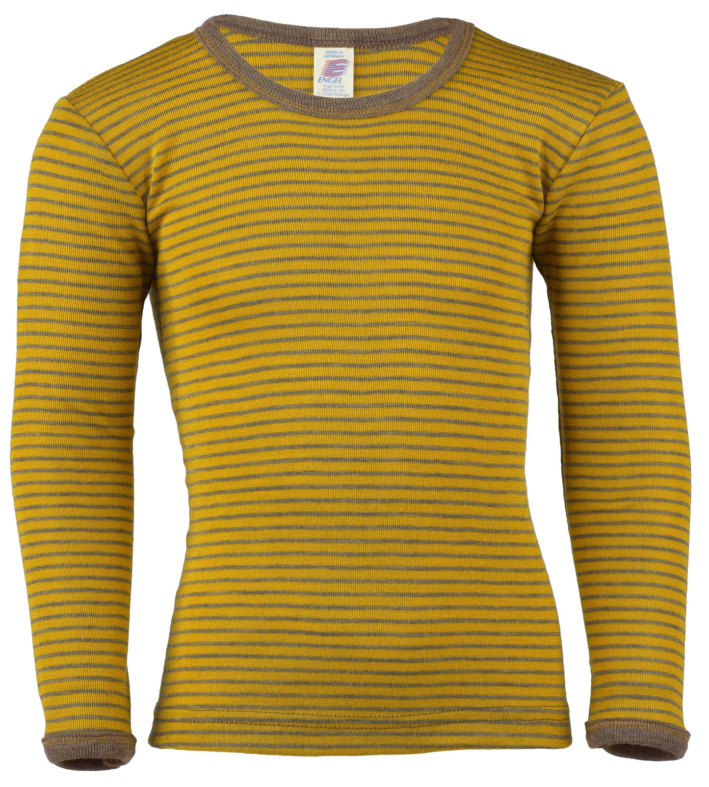 Langarmshirt Wolle/Seide in gestreift safran/wallnuss