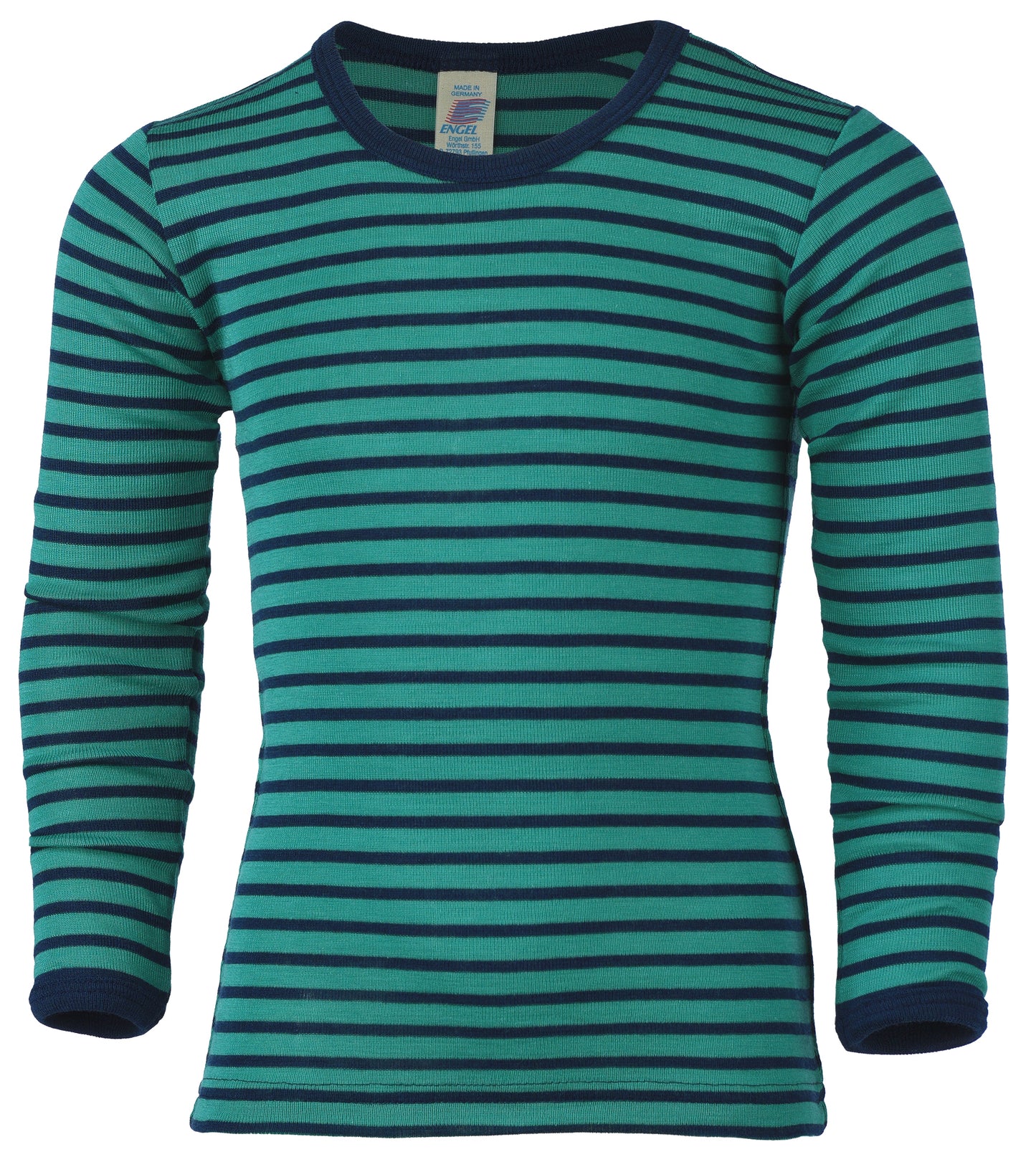 Langarmshirt Wolle/Seide in gestreift türkis/marine