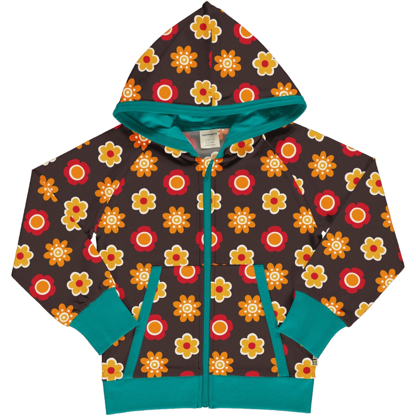 SALE -50%: Kapuzenjacke mit Blumen auf Braun von Maxomorra