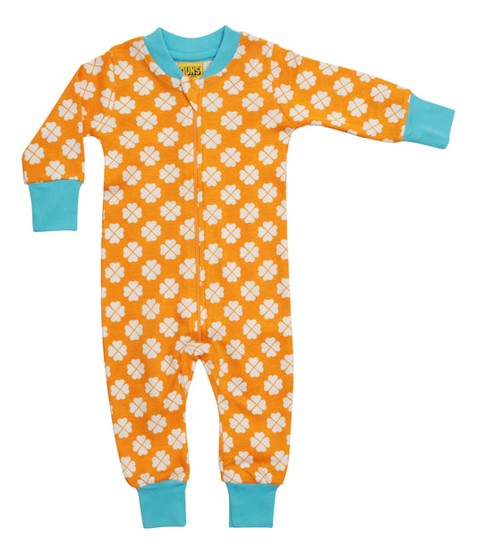 NEU: Einteiler-Pyjama mit Klee auf Orange von DUNS (bis Grösse 146)