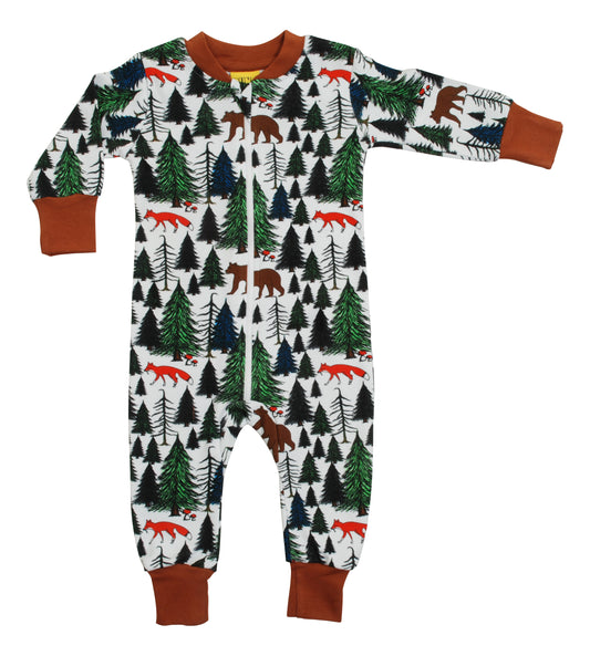 Einteiler-Pyjama mit Wald und Fuchs