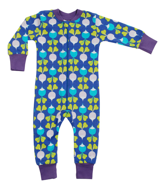 Einteiler-Pyjama mit grossen Radiesli auf Blau