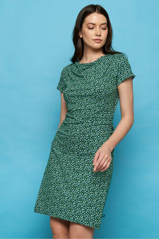 SALE -50%: Kleid mit Wasserfallkragen mit Tupfen auf Grün von Tranquillo