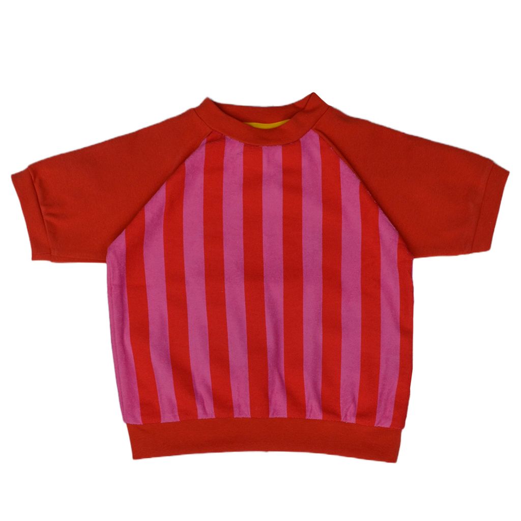 T-shirt gestreift Rosa/Rot mit uni Raglan-Ärmel von Baba