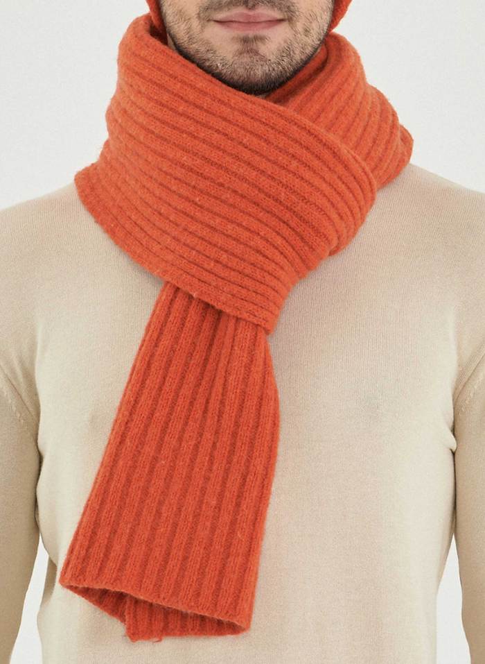 SALE -50%: Woll-Pullover gestrickt in Orangerot/Violet/Lila von Organication