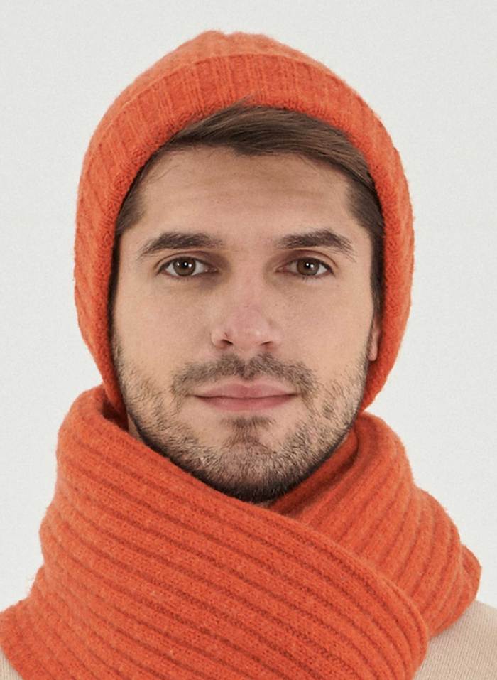 SALE -50%: Woll-Pullover gestrickt in Orangerot/Violet/Lila von Organication