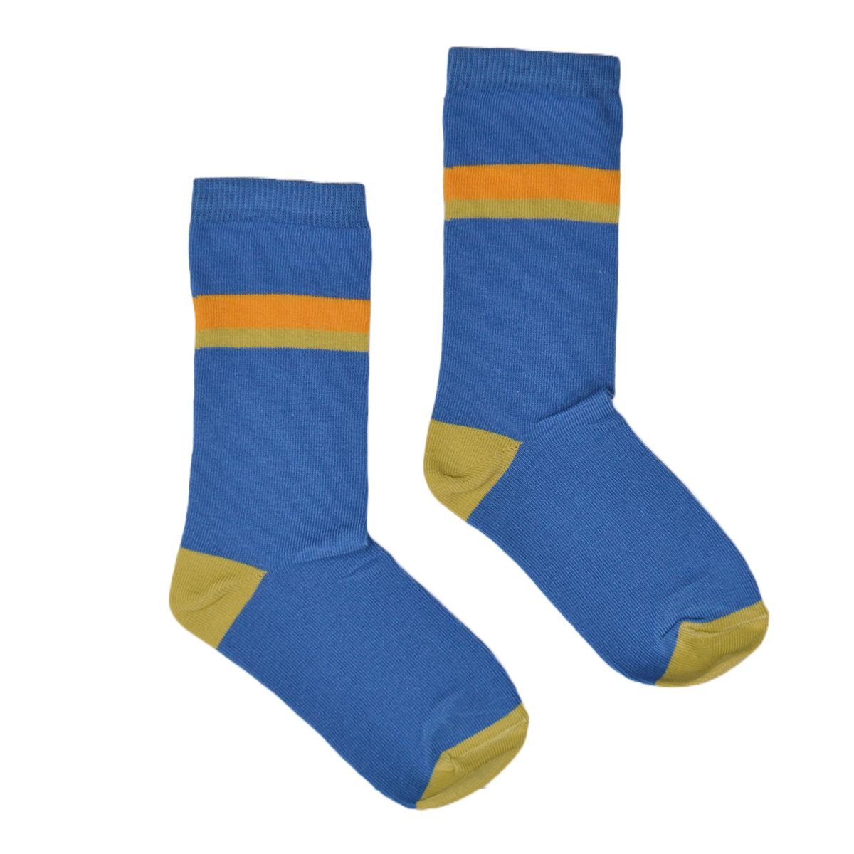 Socken mit farbigen Streifen auf Blau von Baba