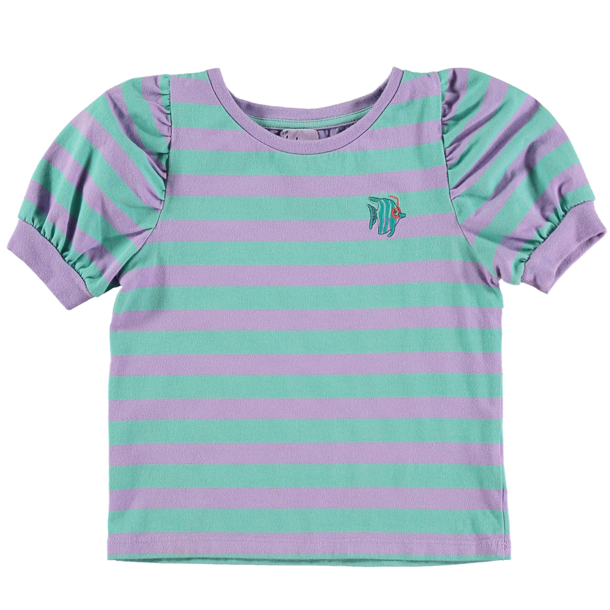SALE: T-shirt mit Puffärmel gestreift Malve/Pazifik von Lötiekids