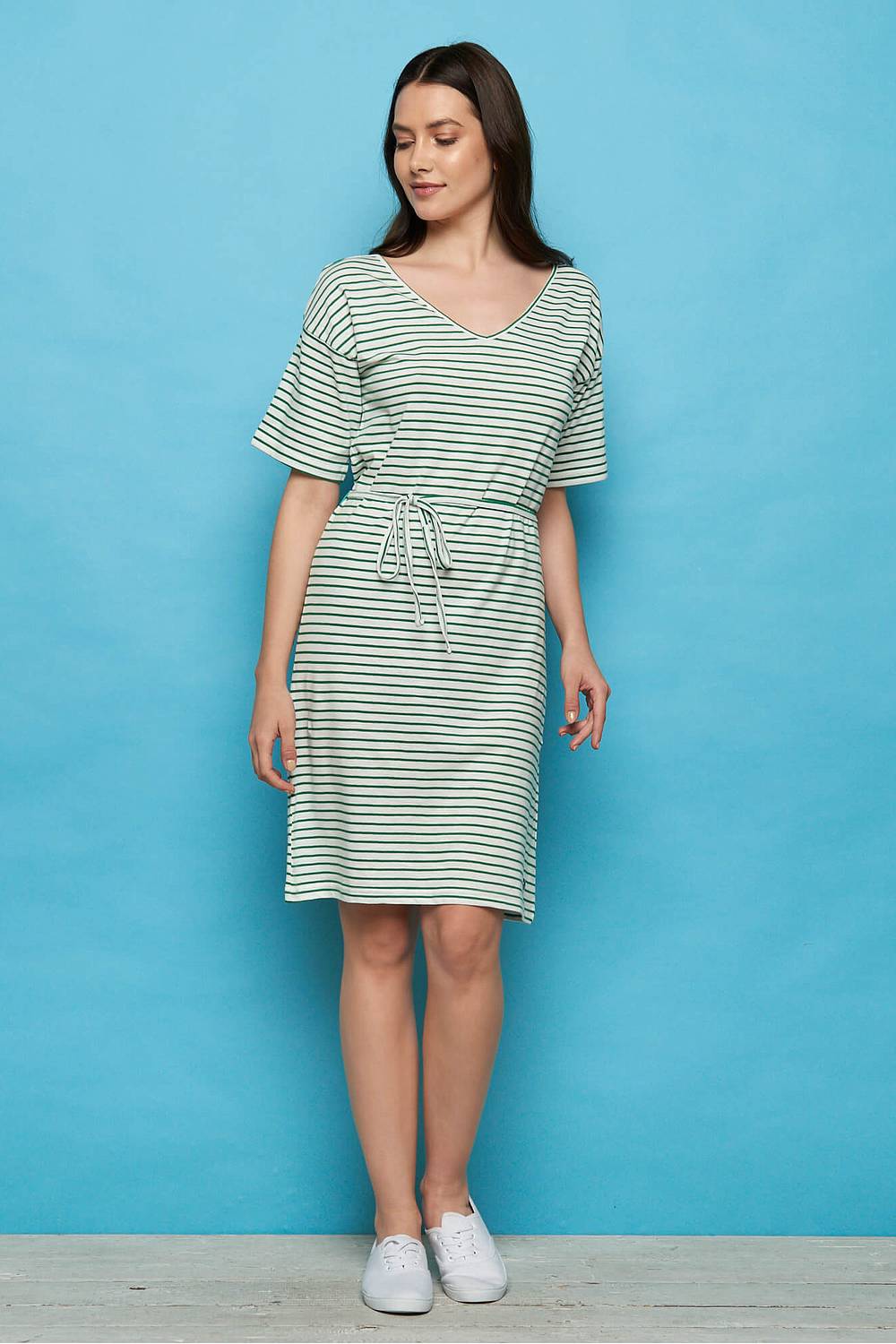 SALE -50%: Sommer-Kleid gestrift weiss-grün von Tranquillo
