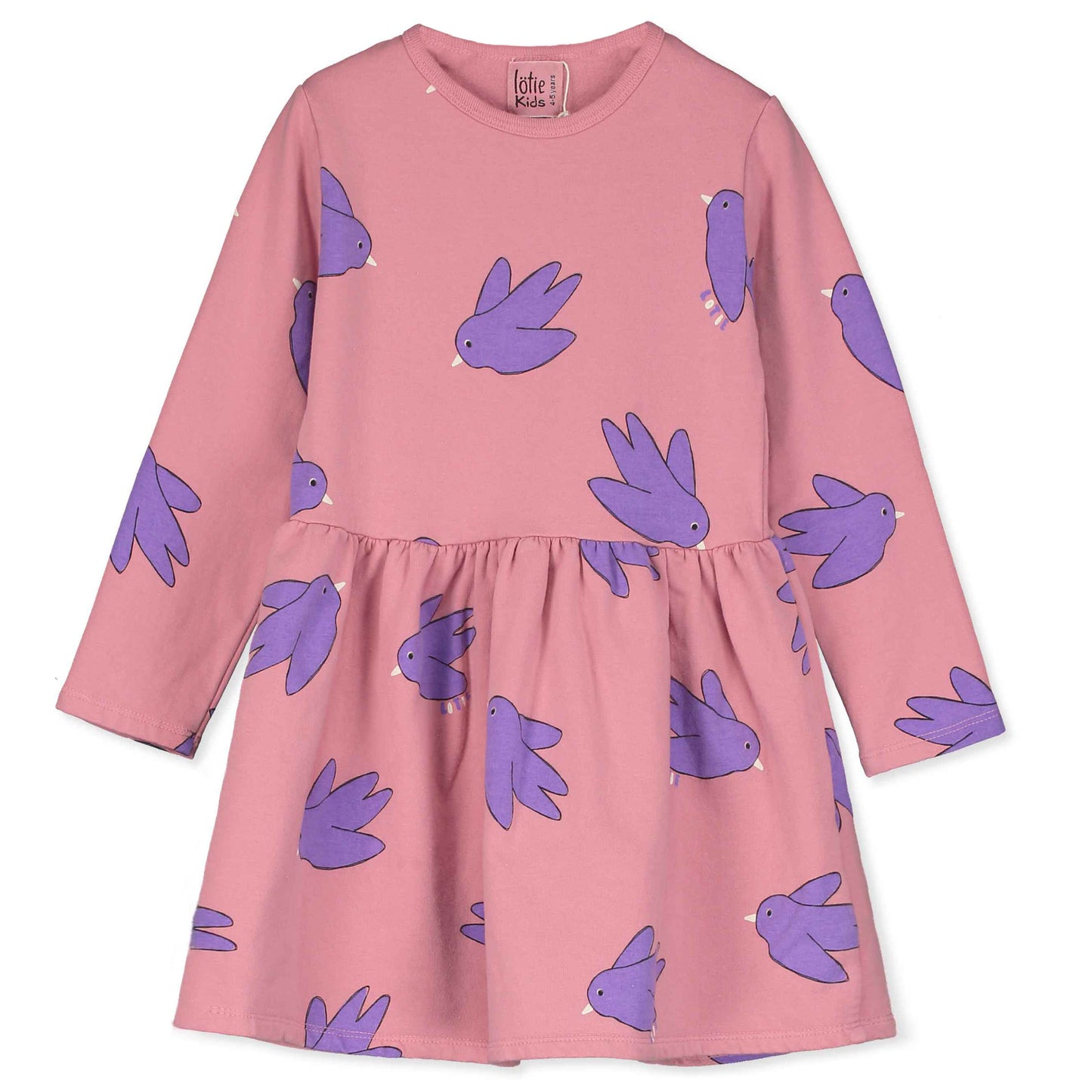 Langarm-Kleid mit Vögel auf Rosa von Lötiekids