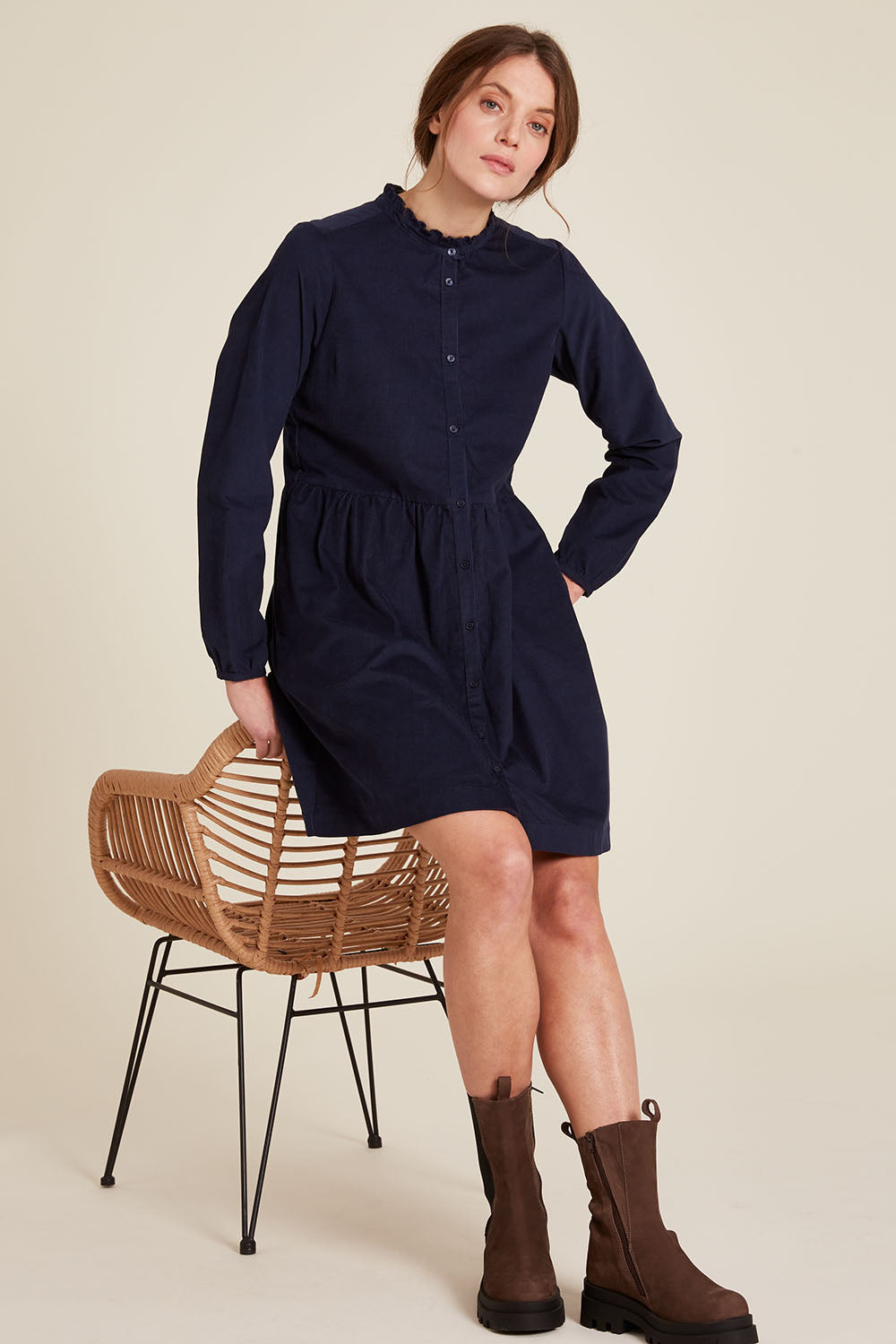 Blusenkleid aus Cord in Dunkelblau von Tranquillo