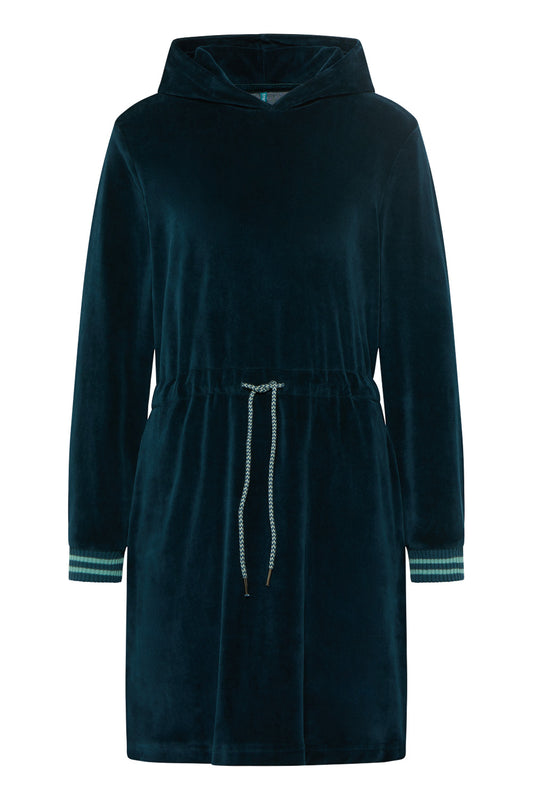 SALE: Velours-Kleid in Dunkelblau mit Kapuze von Tranquillo