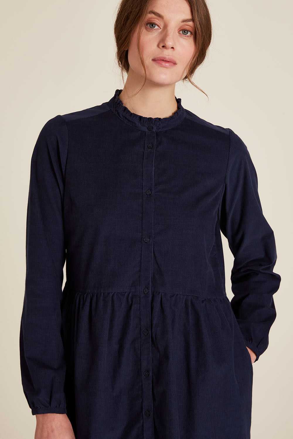 Blusenkleid aus Cord in Dunkelblau von Tranquillo