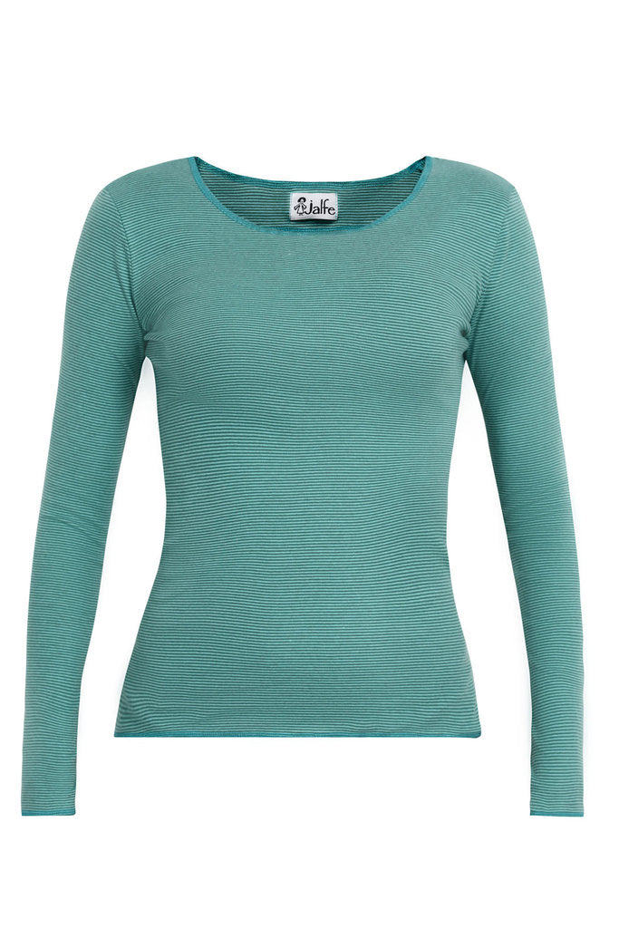 Baumwoll-Shirt gestreift hellblau/grün-anthrazit von Jalfe