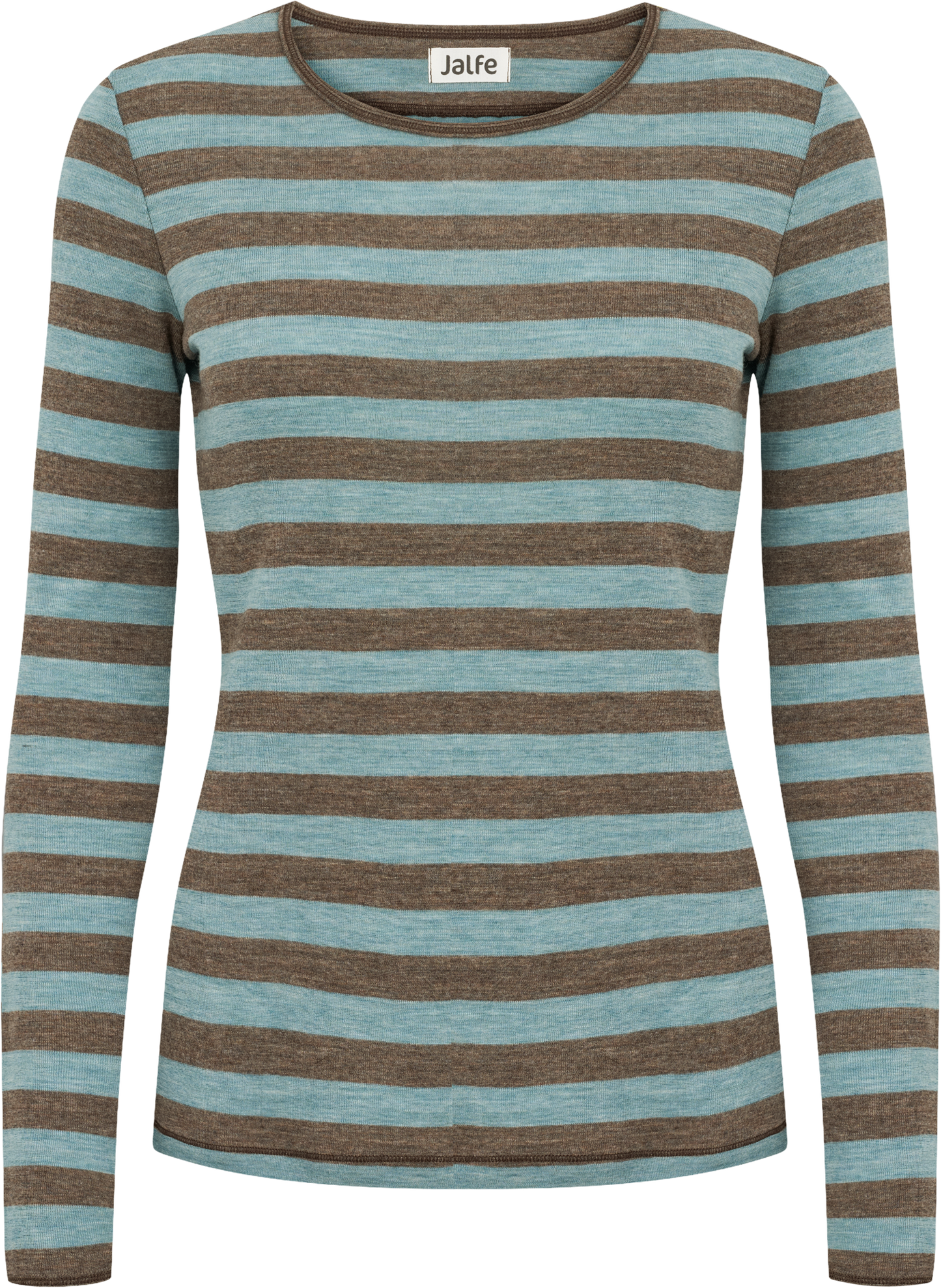Wolle-Shirt breit gestreift Wood-Aqua Melange
