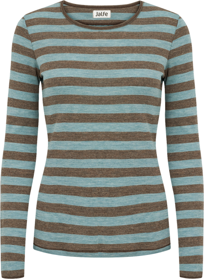Wolle-Shirt breit gestreift Wood-Aqua Melange
