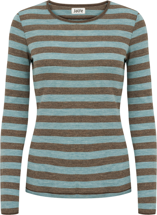 Wolle-Shirt breit gestreift Wood-Aqua Melange