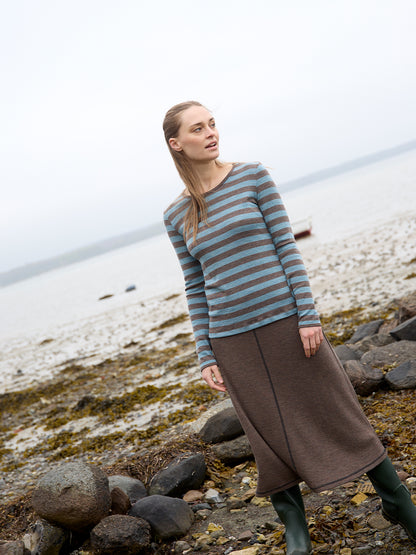 Wolle-Shirt breit gestreift Wood-Aqua Melange