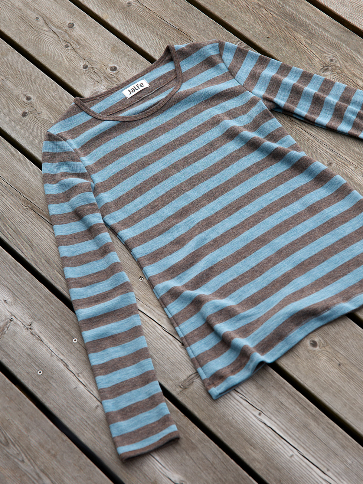 Wolle-Shirt breit gestreift Wood-Aqua Melange von Jalfe