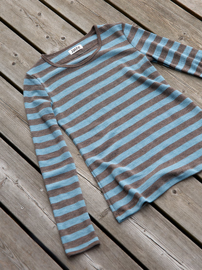 Wolle-Shirt breit gestreift Wood-Aqua Melange von Jalfe
