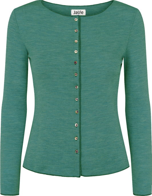 Wolle-Cardigan in Emerald mélange von Jalfe