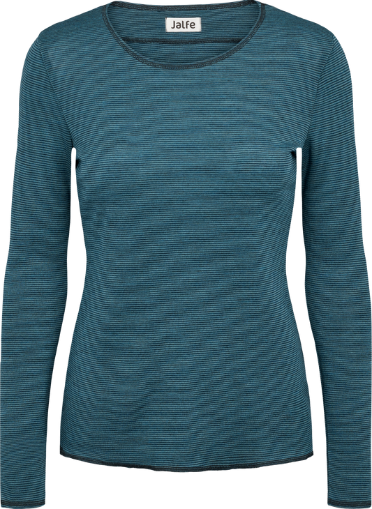 Wolle-Shirt dünn gestreift Petrol-Salbei Melange