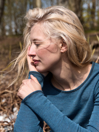 Wolle-Shirt dünn gestreift Petrol-Salbei Melange