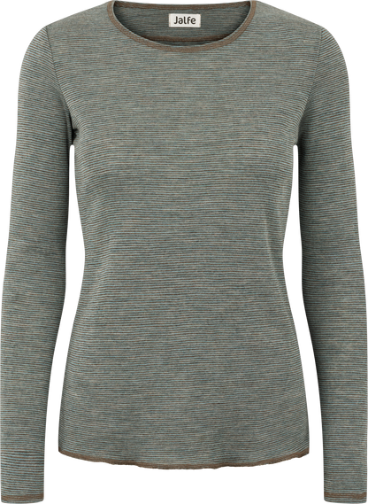 Wolle-Shirt dünn gestreift Wood-Aqua Melange