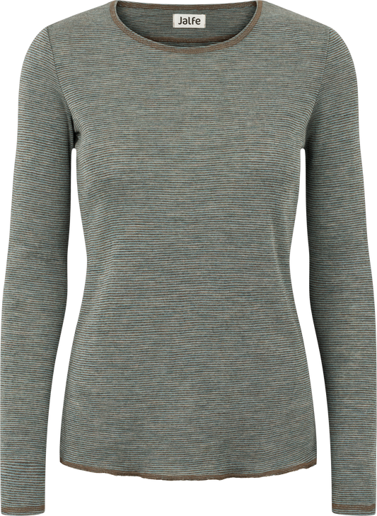 Wolle-Shirt dünn gestreift Wood-Aqua Melange