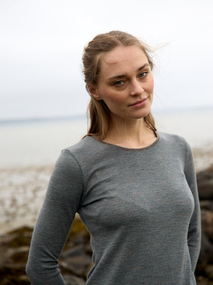 Wolle-Shirt dünn gestreift Wood-Aqua Melange
