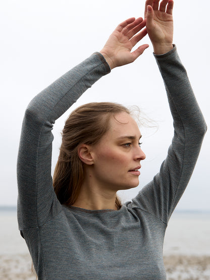 Wolle-Shirt dünn gestreift Wood-Aqua Melange
