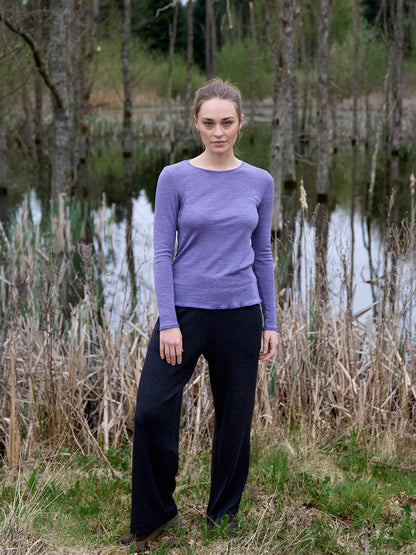 Wolle-Shirt dünn gestreift Violet-Grau Mélange