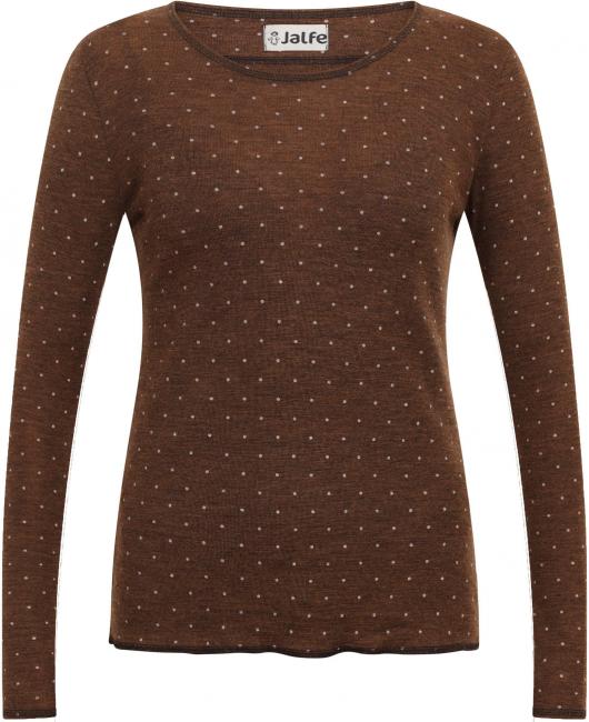Wolle-Damenshirt Langarm  in braun mit hellen Tupfen von Jalfe