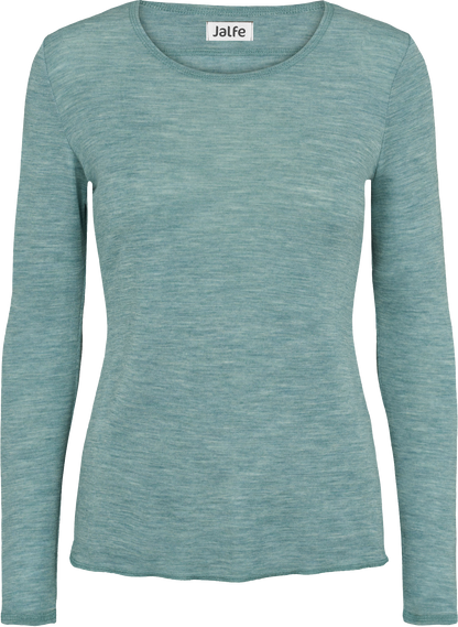 Wolle-Damenshirt Langarm  in Aqua Melange