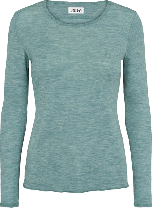 Wolle-Damenshirt Langarm  in Aqua Melange