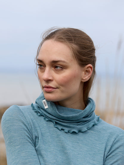 Wolle-Damenshirt Langarm  in Aqua Melange