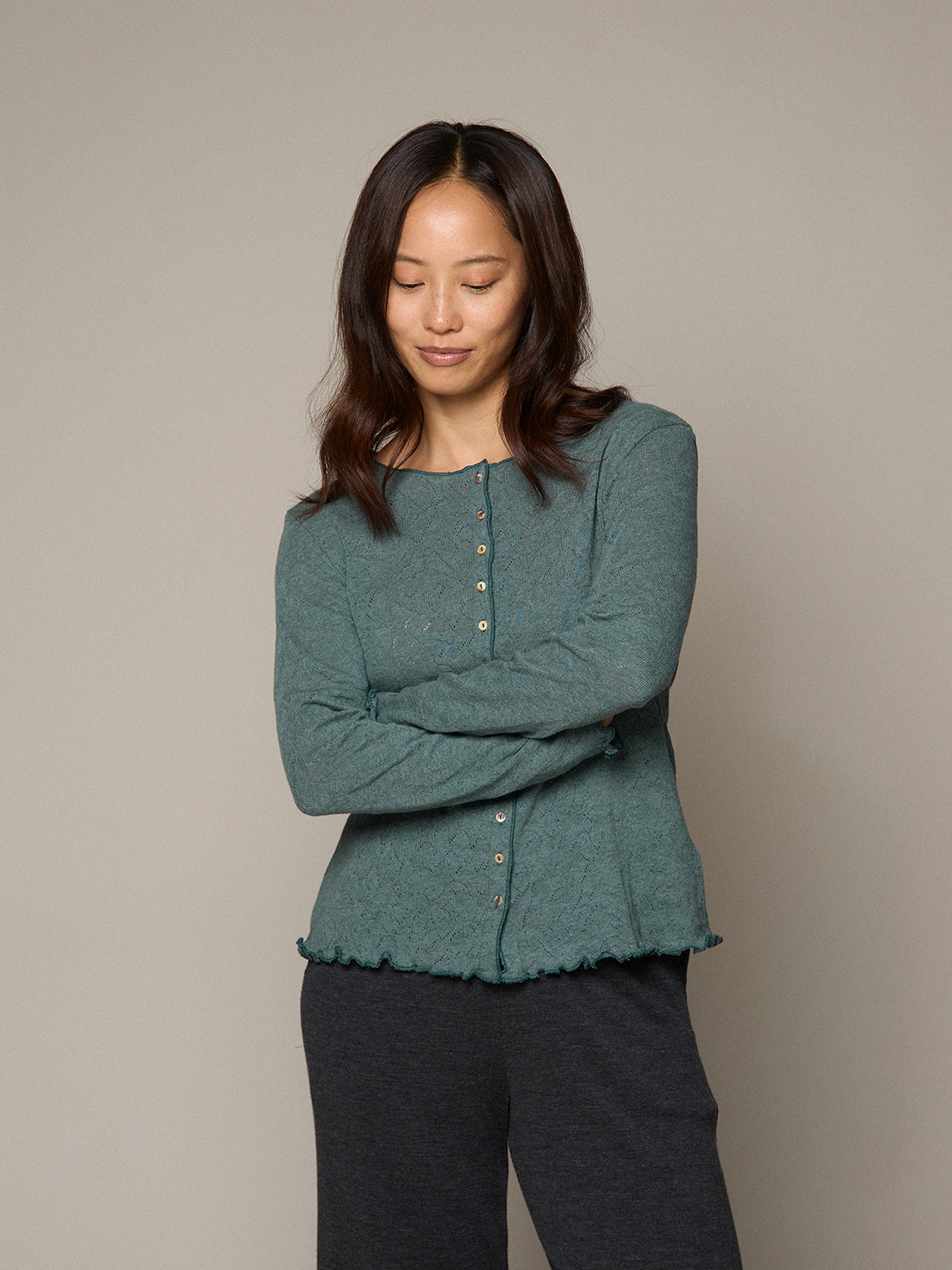 Baumwoll-Cardigan Jacquard in sea melange von Jalfe