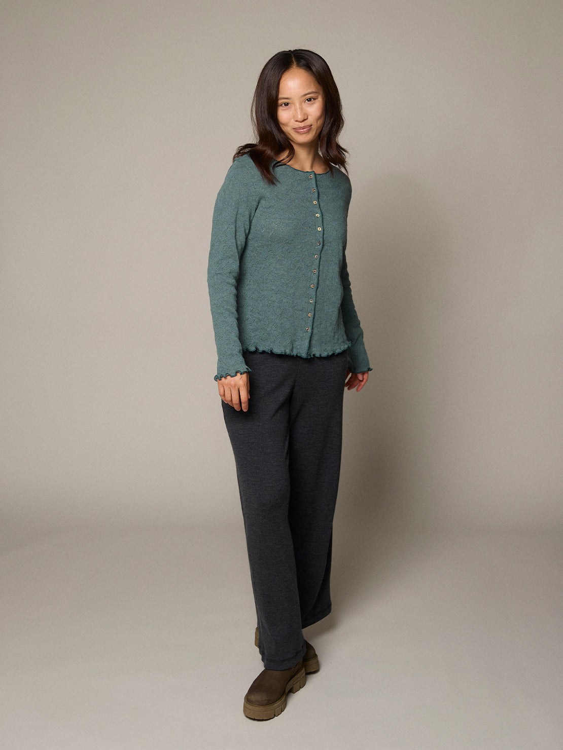 Baumwoll-Cardigan Jacquard in sea melange von Jalfe