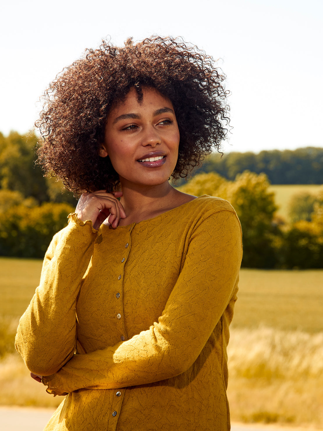 Baumwoll-Cardigan Jacquard in Curry  von Jalfe